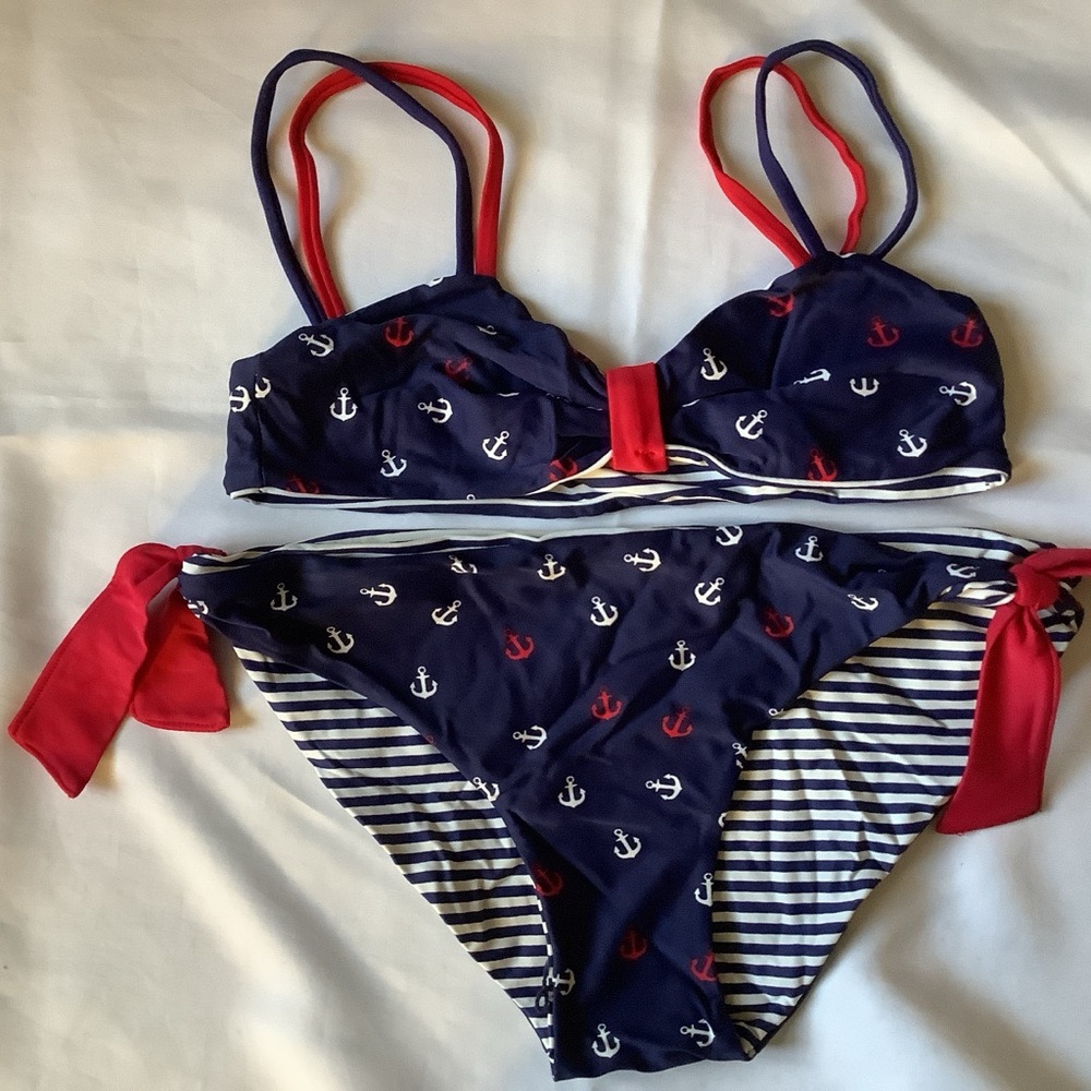 Navy Anchor Print Reversible Bikini Set girls 12 years of age